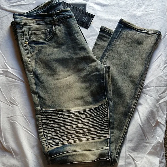 🔥 NEW Reason New York Stone Washed Flexable Denim Skinny Motorcycle Style Jeans - Picture 2 of 7